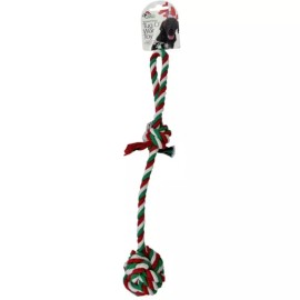 None and/or Unknown 17" Twisted Rope Tug o' War Chew Dog Toy with Handle – Durable Holiday-Themed