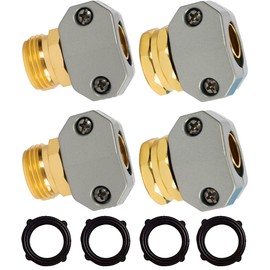 Hourleey Garden Hose Repair Kit, 2 Sets Aluminum Alloy Garden Hose End Mender, Male and Female Water Hose Repair Fittings, Fit 5/8" and 3/4" Connector, with 4 Extra Hose Washers