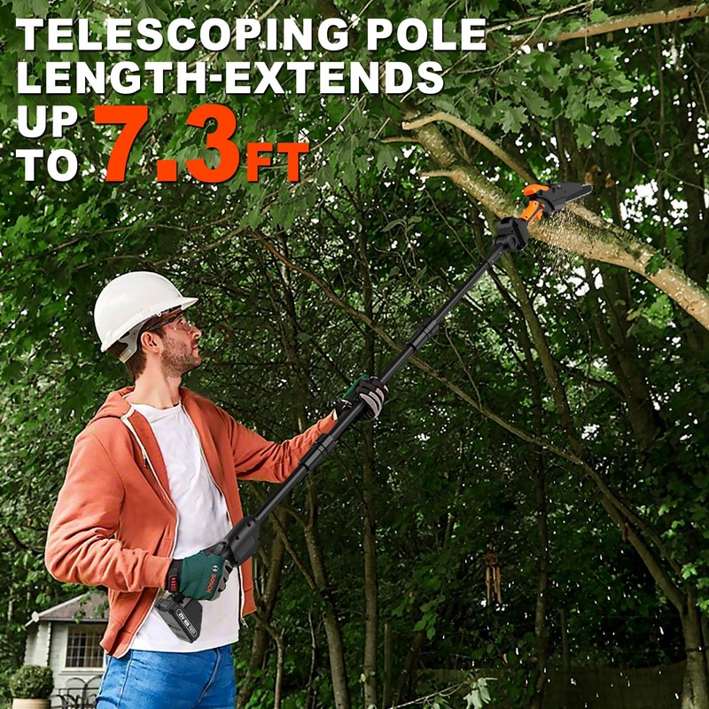 2-IN-1 Cordless Pole Saw & 8" Mini Chainsaw Battery Powered,
