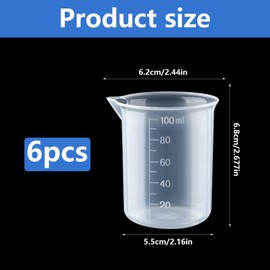 6 Pcs Small Measuring Jug 100ml Measuring Cups, Transparent Plastic Measure Cups, Clear Graduated Beakers, Lab Liquid Measure Jugs for Household Kitchen Baking Cooking Lab Tool