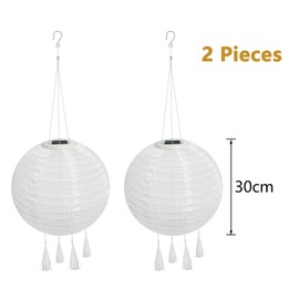 YIFMOO Solar Lanterns, Pack of 2 30 cm Solar Lanterns, Outdoor Weatherproof, LED Waterproof Lantern with 4 Tassels, Hanging Nylon Lantern for Gardens, Yards, Balconies, Wedding Decoration (Warm White)