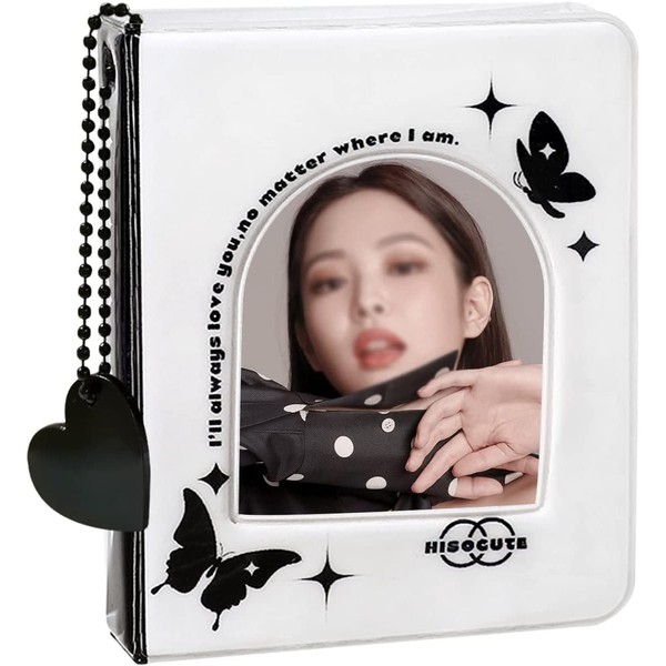 3 Inch Kpop Photo Card Holder 7.8cm Mini Photo Album Butterfly Love Heart Hollow 40 Pockets Name Card Book Photo Fans Album with Pendant