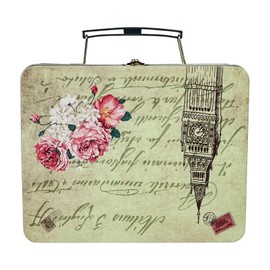 Luwint Tin Storage Box with Handle Small Metal Fun Box Retro Sturdy Tin Box Decorative Keepsake Case with Lid (Tower)