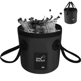 Foldable Bucket, Folding Bucket 20 L, Portable Foldable Bucket for Fishing, Camping Bucket for Travel, Multifunctional Folding Bucket for Camping, Travel, Hiking and Car Washing, Black