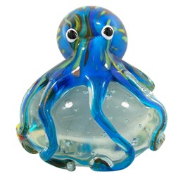 Blue Blown Glass Octopus Paperweight, 4 1/2 Inches