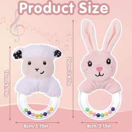 Heyu-Lotus 2Pcs Baby Soft Rattle Sensory Toys, Newborn Baby Rattle Stuffed Animals Hand Grip Set Early Educational Toy forToddler 0 3 6 9 12 Month Infant Boys Girls Shower Gift (Pink White)