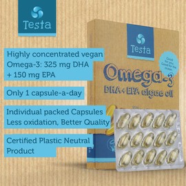 Testa Omega-3 Supplement - Vegan Based Omega 3 DHA EPA Capsules from Algae - Omega 3 Fatty acids - Supports Heart, Brain & Joint Health - Plastic Negative, RTG, and Kosher - Two Months Supply