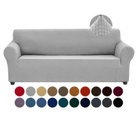 Joccun Stretch Couch Cover Slipcovers, 1-Piece Sofa Covers for 3 Cushion Couch Spandex Jacquard Washable Furniture Protector Cover for Living Room,Kids,Pets(Sofa,Silver)