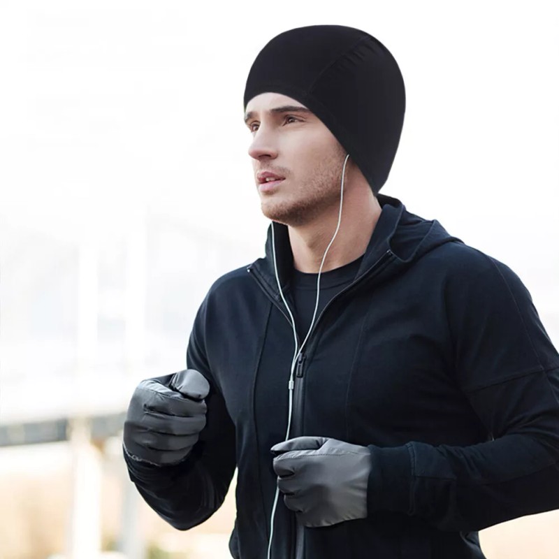 Men Black Sweat Wicking Cap Helmet Liner Skull Caps Head