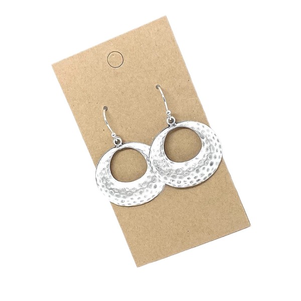 Hammered Silver Hoop on Sterling Silver Earrings Dangle
