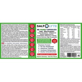 SALTOLYTE 60 PRIME CAPSULES Salz- + Elektrolytkapseln mit Natrium, Magnesium, Kalium, Kalzium, Eisen, Zink, Vitamin D3 und Koffein