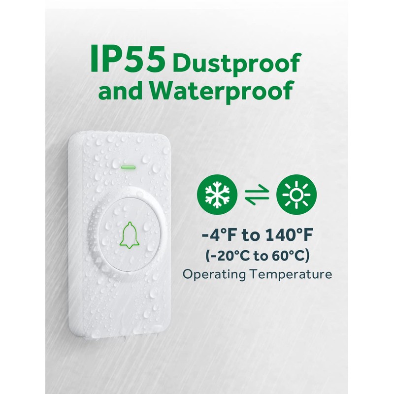 AVANTEK Wireless Doorbell, Mini Waterproof Door Bell Chime Operating at