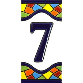 ART ESCUDELLERS Handpainted Ceramic House Number Tile, 4.29 x 2.13 inches, Number Seven '7', Artisanal Mosaic Style, Perfect for Property Entrance Signs
