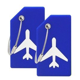 Silicone Luggage Tag with Name ID Card Perfect to Quickly Spot Luggage Suitcase (Plane 2Pcs Blue)