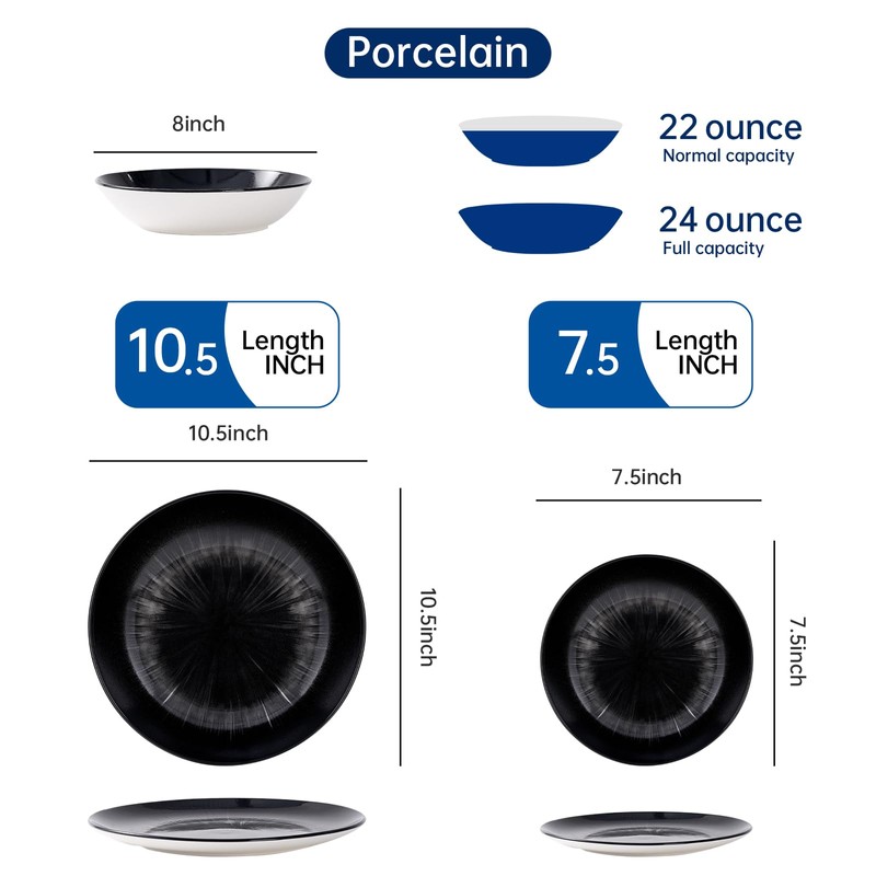 Bestone Porcelain Dinnerware Sets Service for 4, 12 pcs Hand