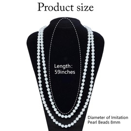 hoyuwak Classic Faux Pearl Necklace for Women - 59" Long Multi-Wrap Pearl Strand, 8mm Fake Pearls, Elegant Beaded Necklace for Wedding, Party, Mother’s Day