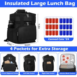 KALVATAY Double Deck Insulated Lunch Box, Reusable Large Lunch Bag - Heavy Duty Waterproof Leakproof Cooler Bag for Men Women Adults Work Outdoor Picnic Day Trips, 24 Can/18L