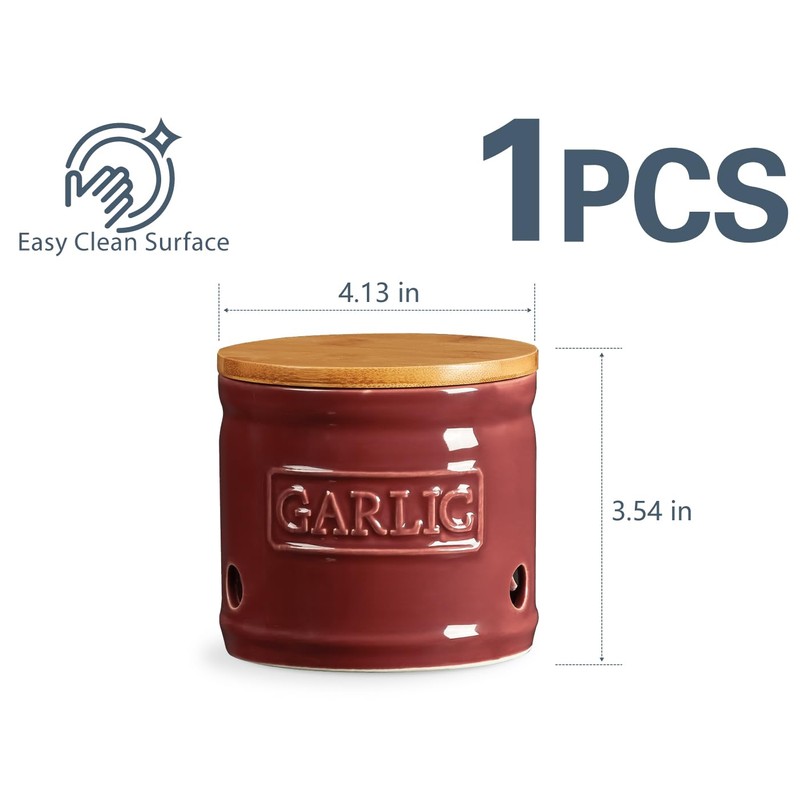 ONEMORE Garlic Keeper with Lid, Ceramic Garlic Saver 4 inch,