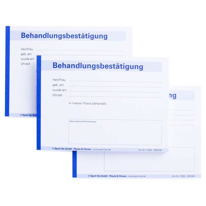Treatment Confirmation 5 Pads of 50 Sheets Doctor's Practice Physiotherapy