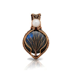 SUNYARAN Labradorite Necklace – Boho Jewelry Tree of Life Pendant with Natural Labradorite & Rainbow Moonstone, Handcrafted Copper Wire Wrapped Jewelry, Gift for Women