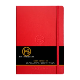 MS MY STATIONERY A5 Index Notebook Hardback Leatherette Cover 8mm Ruled Margin A-Z Tabs 264 Pages (132 Sheets) 100gsm White Paper - Red Cover
