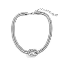 Statement Chunky Unique 14K Gold Plated Knot Chain Link Necklace,Thick Punk Double Snake Chain Choker Necklace,Simple Hip Hop Rapper Rocker Jewelry Chunky Chain Necklace for Women (knot silver)