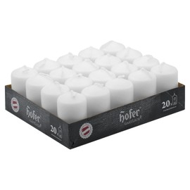 Hofer White Pillar Candles - Set of 20 Unscented Small Candles in Bulk - 1.57 x 2.76 Inch - 11 Hours Long Burning Decorative Candles - Dripless Wax - Smokeless Wick - RAL Quality - Made in Austria