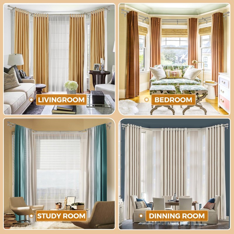 HOTOZON 1 Inch Heavy Duty Double Bay Window Curtain Rod,36-72