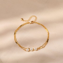 Yumikoo 18k Gold Plated Anklet Pearl Double Chain Ankle Bracelets for Women