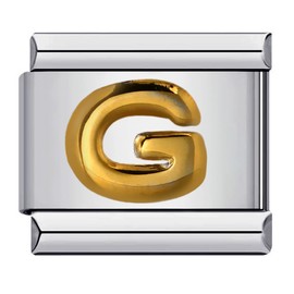 M&S A-Z Initial Letter Name Alphabet Gold Silver 9mm Italian Charm Compatible With Nomination Bracelet (G)