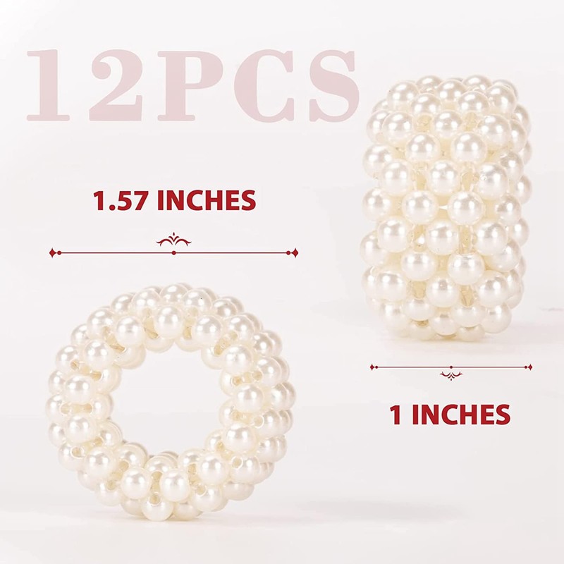 Set of 12 White Pearl Napkin Rings Wedding Table Decoration
