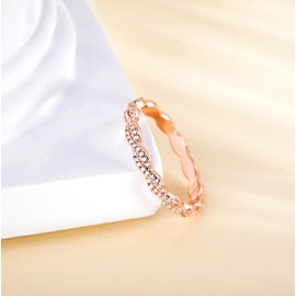 TIGRADE Engagement Ring for Women Twisted Rope Cubic Zirconia Eternity Wedding Band Stackable Ring Size 3-12, Rose Gold, Size 11.5