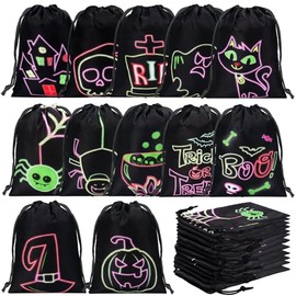 Honoson 24 Piezas Bolsas de Halloween 7.09 x 5.12 Pulgadas Bolsas de Regalo con Cordón para Halloween Bolsas de Dulces para Pedir Dulces