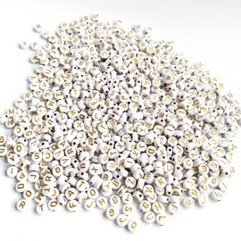 SULIUDAJI 200pcs White Gold Acrylic Flat Round Alphabet Beads for Coins A-Z Letter Spacer Beads for Jewelry Bracelets