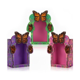 Pinkunn 3 Pcs Dia De Los Muertos Altar Ofrenda Box, The Day of The Dead Supplies Poplar Plywood Self Painting Color Monarch Butterfly Papel Picado for Dia De Los Muertos Decorations(3 Pcs,Small)