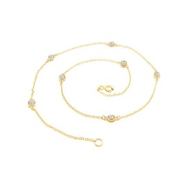 AFFY Sterling Silver Bezel Set Yard Station Chain Necklace Women 3MM Round Cubic Zirconia-30