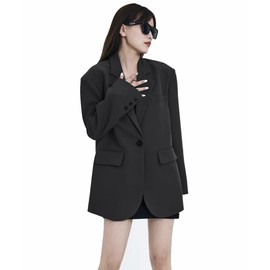TASOGARA Tailored Jacket, Women's Blazer, Outerwear, Long Sleeve, Spring, Autumn, Simple, Beautiful, Adult, Elegant, Office, Casual, Commuting to Work, Black, L