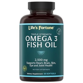 Lifes Fortune Suplemento de concentrado de Omega 3 de aceite de pescado (2500 mg, 60 cápsulas blandas), alta potencia, ácidos grasos EPA y DHA -...   