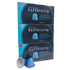 Caffètutto 30 AZZURRO DECAF Italian Nespresso Compatible Coffee Pods - Roasted in Italy, Northern Style, Aromatic, Smooth - (30 Caffetutto Gourmet Aluminium Nespresso Coffee Capsules)