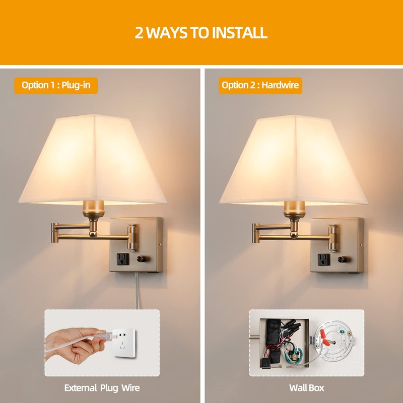 Plug in Wall Light,Swing Arm Wall Sconces with USB Port