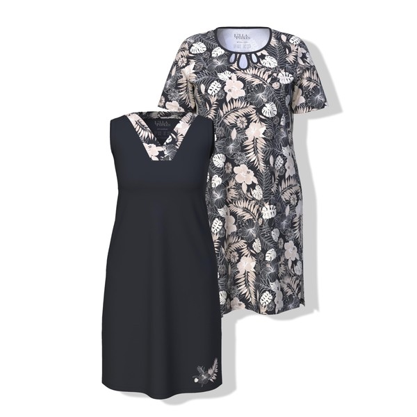 Ulla Popken Women's 2 pcs Bigshirts, Palmes Spring, schwarz, 62-64