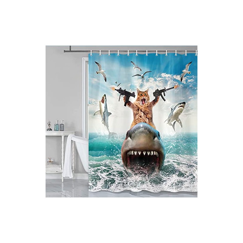 Grtuspr Funny Shower Curtain, Cat Shower Curtains Set with 12