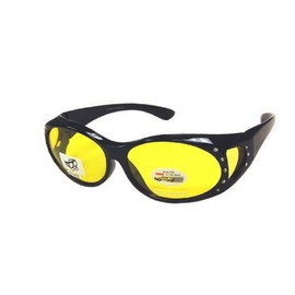 Men and Women Polarized Night Driving Fit Over Lens Cover Rhinestone Sunglasses - Black/Yellow with rhinestone