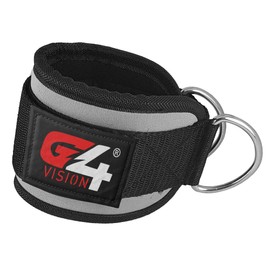 G4 Vision Fitness Padded Ankle Gym Exercise Attachment Strap Cable Machines Weight Lifting Reinforces Double D-Ring Adjustable Comfort fit Neoprene Ideal for Glute & Leg Workouts (Gray)