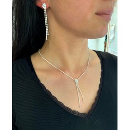 ONDEGO® 3er Set doppelt SILBER Strass Schmuck Kette Schmuckset Armband Hochzeit Collier Halskette Brautschmuck Kommunion Ball Abiball