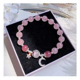NORLSO Star Moon Bracelet Opal Glaze Bracelet Trendy Star Moon Charm Bracelet Crystal Beads Bracelets Natural Stone Beads Bracelet Birthday Jewelry for Women (Purple)