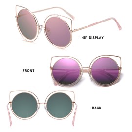 DUCO Vintage Square Cat Eye Sunglasses for Women Meatl Frame Polarized W002 (Gold Frame Pink Lens)