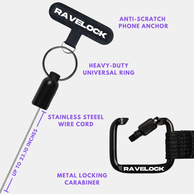 RaveLock Premium Anti-Theft Phone Tether Steel Retractable for Festivals -