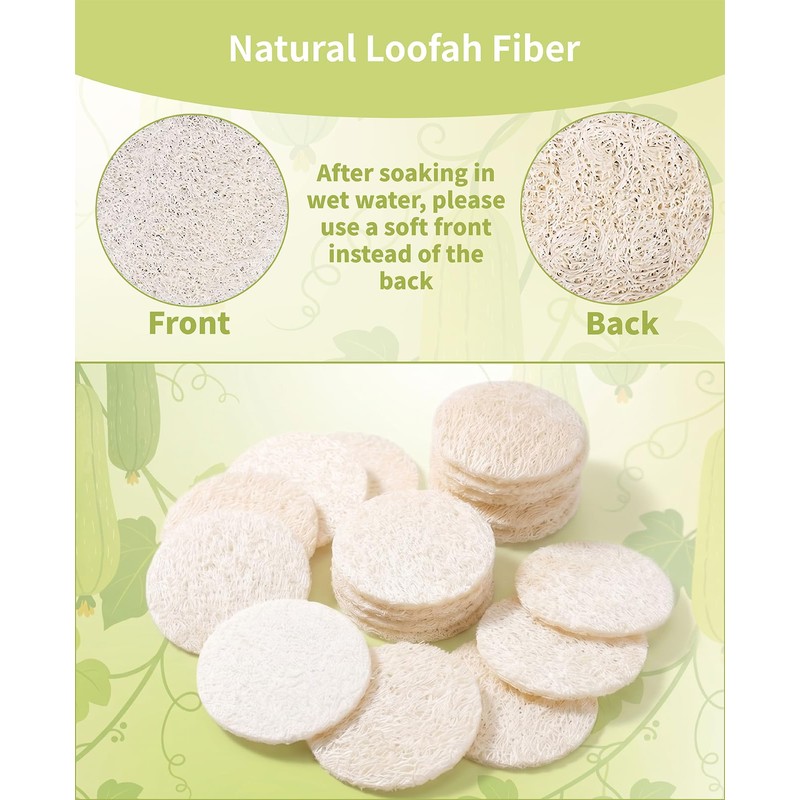 Waaqkid 50PCS Natural Loofah Sponge Pads for Washing Face, Exfoliating