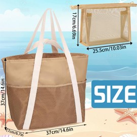 LUKIUP 2-Piece Set Beach Bag Family, XL Swimming Bag with Mini Bath Bag, Beach Bag, Shopping Bags for Travel, Shopping and Everyday Use, cream-coloured